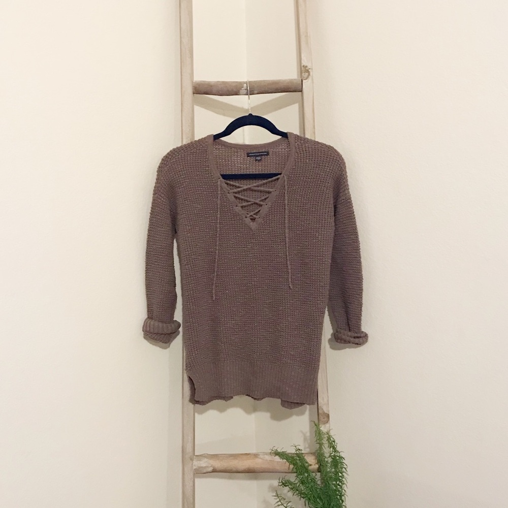 AMERICAN EAGLE Lace-up Ribbed Sweater